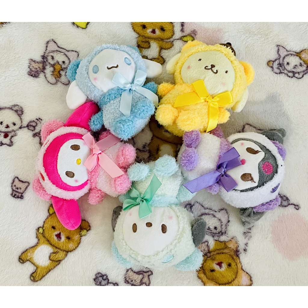 Gấu bông móc khoá bi nhân vật Sanrio cosplay lông xù Kuromi Melody Hello Kitty Pompompurin Cinnamoroll 10cm