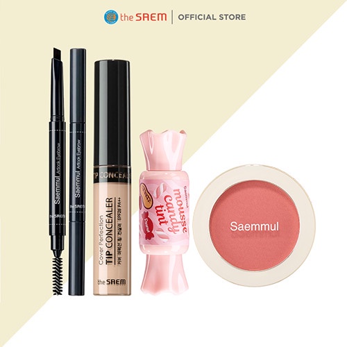 Combo 4 món Make up the SAEM: Kem che khuyết điểm, chì kẻ mày, son kẹo, phấn má hồng