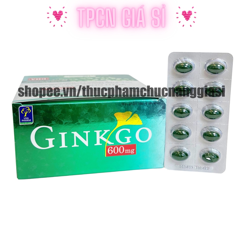 Viên uống bổ não GINKGO 600 giúp tăng cường trí nhớ, tăng tuần hoàn máu não, ngừa tai biến – HỘP 100 viên (Xanh)