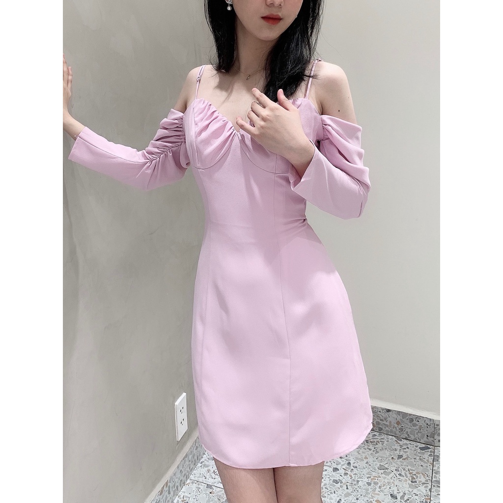 RECHIC Đầm ngắn Arin hai dây kiểu trễ vai nhún ngực xinh xắn gợi cảm dạo phố đi chơi đi tiệc | BigBuy360 - bigbuy360.vn