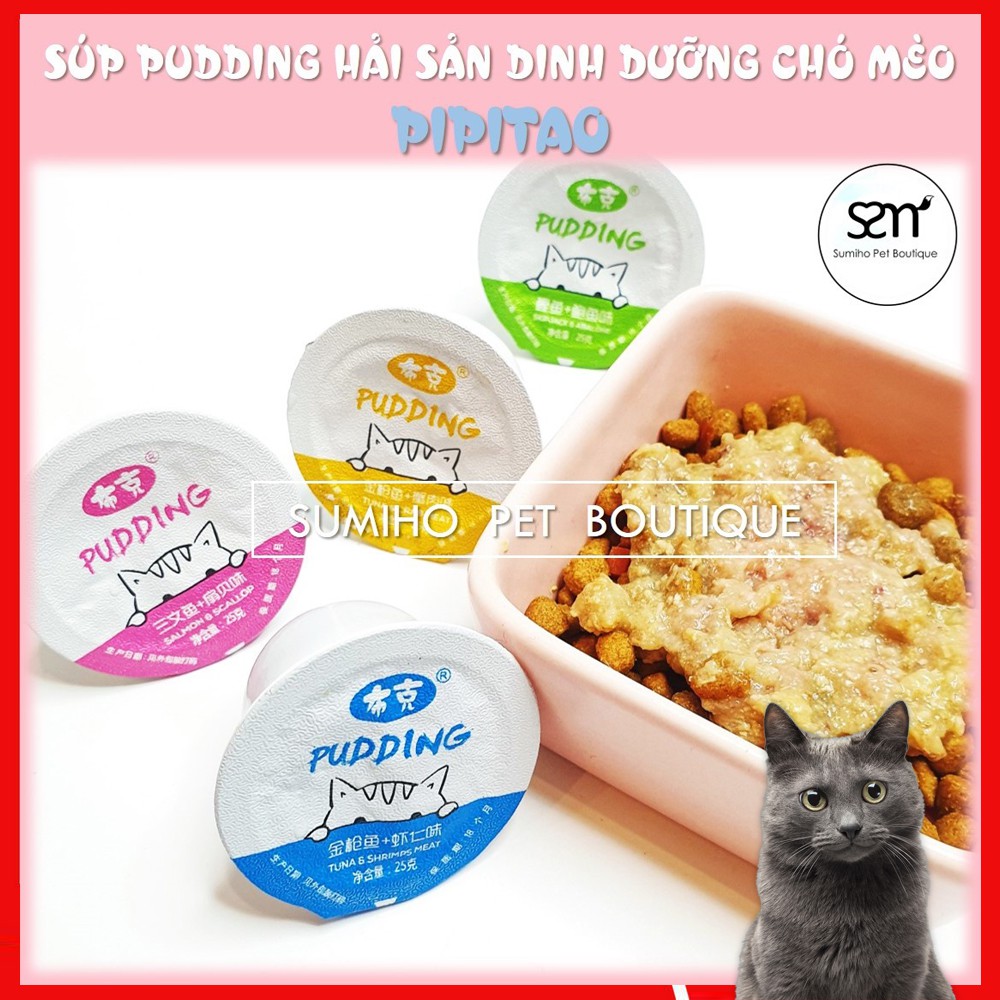 Súp dinh dưỡng vị hải sản cho chó mèo Pipitao (1 hũ nhỏ 25gr) dạng viên pudding