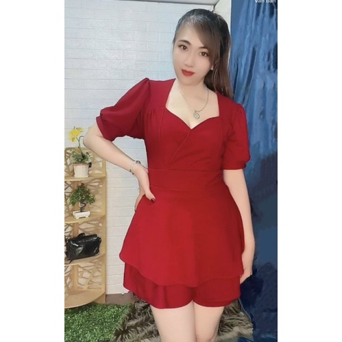 Sét cổ V phối quần 2 tầng Bigsize 60_90 ký, thời trang nữ dành cho khách ngoại cỡ