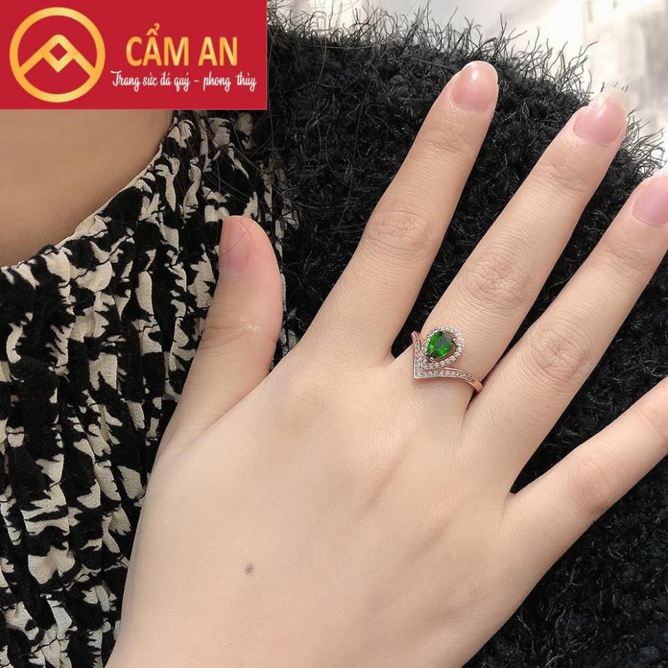 Nhẫn Bạc 925 Đính Diopsize Xi Vàng Hồng 3 Lớp Cao Cấp Freesize - Phong Thủy Cầu Tài Lộc, May Mắn, Sức Khỏe
