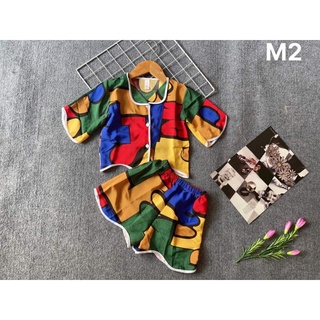 bộ đồ pijama lụa màu lập thể cho bé