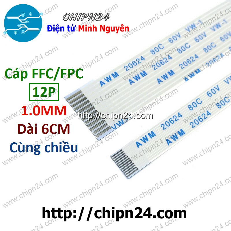 [1 SỢI] Cáp FPC/FFC 12P 1.0MM 6CM cùng chiều (Cáp AWM 20624 80C 60V VW-1)