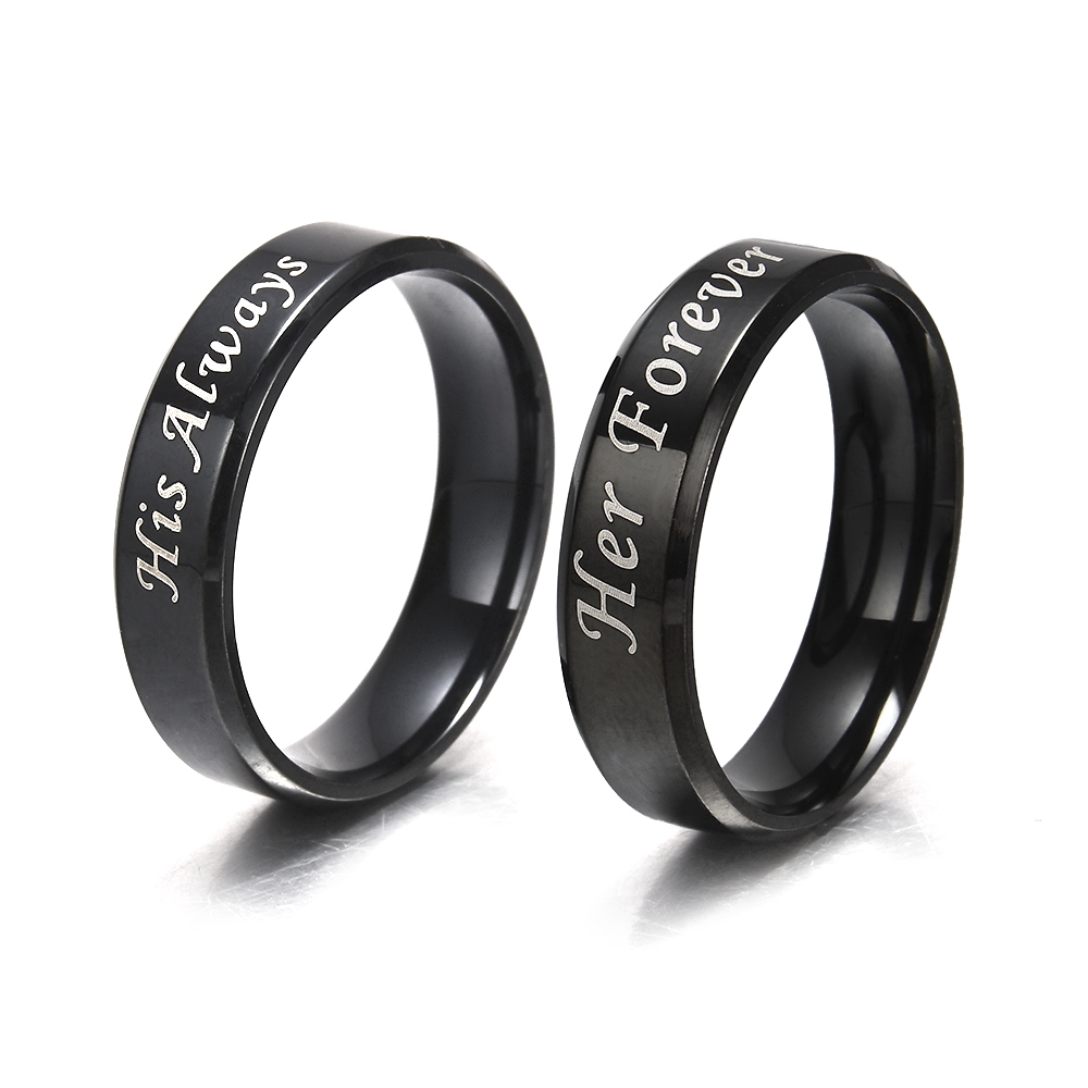 Nhẫn đôi thép Titan khắc chữ HIS Always / Her Forever