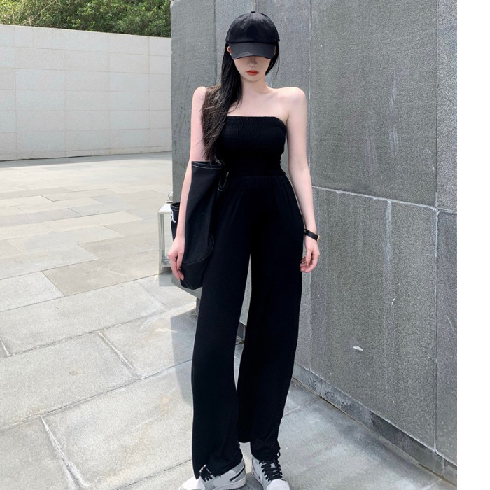 Jumpsuit Ống Rộng Hở Vai Quyến Rũ 2021 Đen