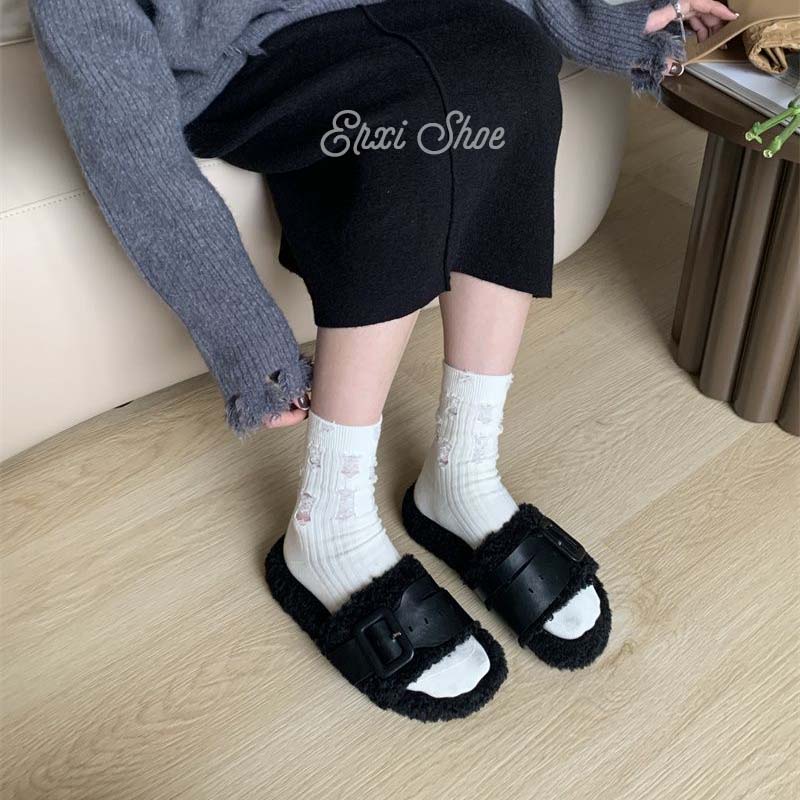 Oeteo Dép Lông Cừu Đế Bệt Thời Trang Dành Cho Nữ