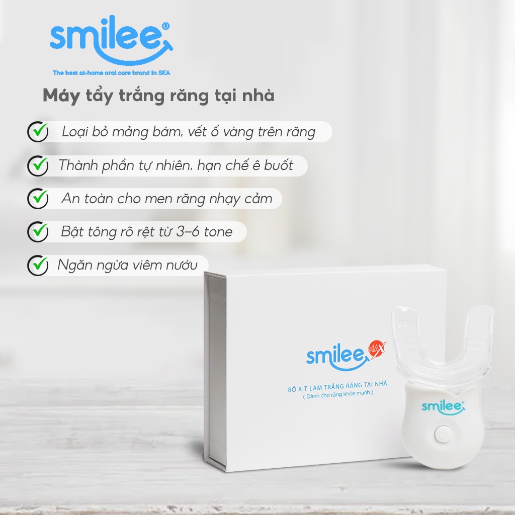 Máy tẩy trắng răng Smilee - Bộ Kit tẩy trắng răng tại nhà an toàn hạn chế ê buốt