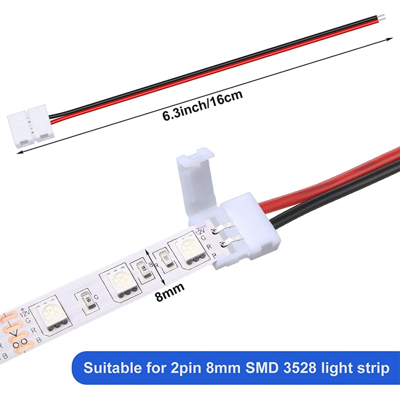 Set 24 Đầu Nối Dây Đèn LED 8mm 2 Pin Linh Hoạt SMD 3528 2835 Nhiều Màu Sắc Tiện Dụng