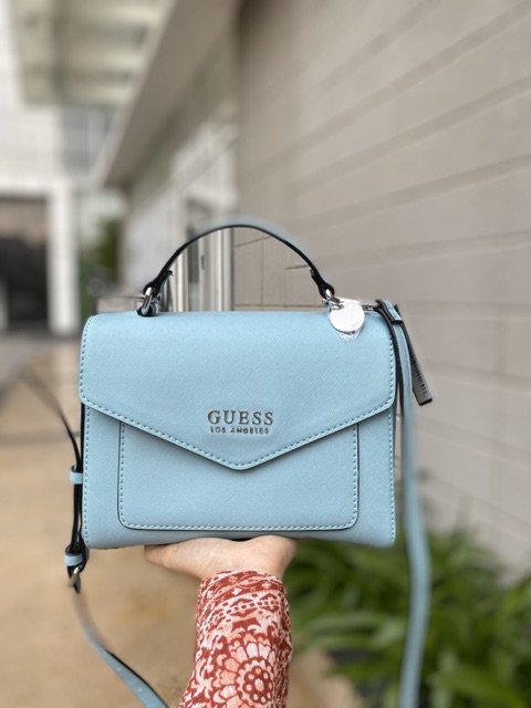 Túi GUESS chính hãng hồng dây đỏ & xanh mint dáng hộp có quai xách trẻ trung
