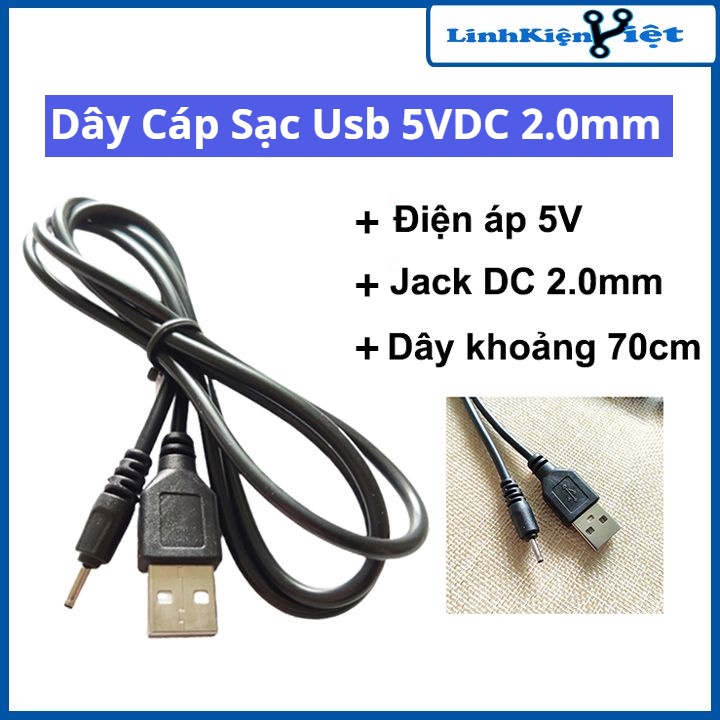 Dây cáp sạc USB 5VDC To DC2.0 2mm dùng sạc đa năng, sạc nguồn điện thoại, máy rửa mặt LACO LUXURY chân kim