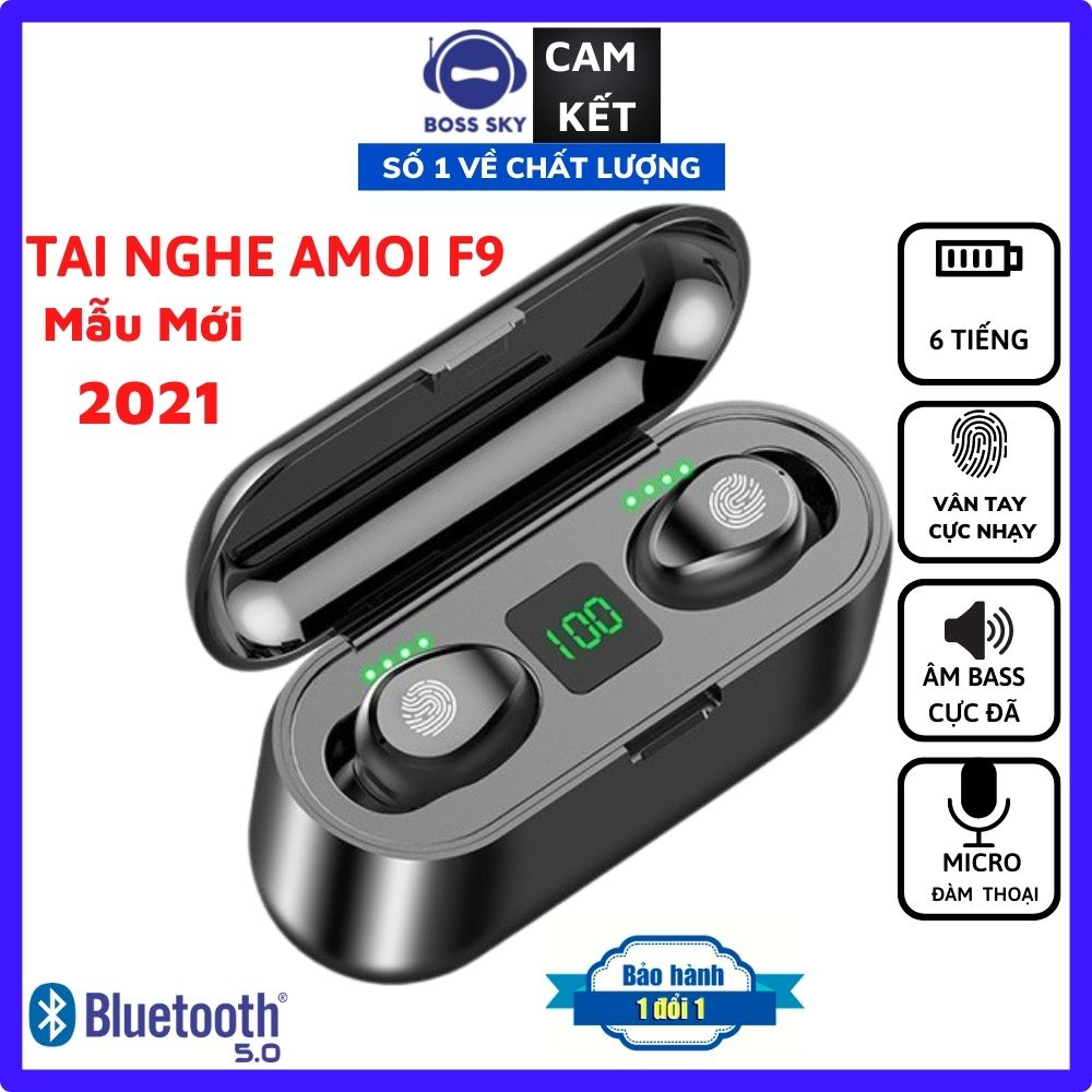Tai Nghe Bluetooth AMOI F9 TWS 5.0 HF1 BOSS SKY Không Dây Cảm Ứng Chống Nước IPX5 Chống Ồn Tích Hợp Sạc Dự Phòng 2500mAh