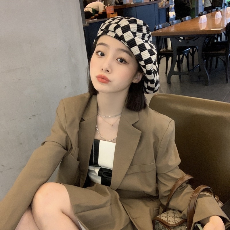 CÓ SẴN HÀNG - mũ nồi caro PHONG CÁCH HÀN QUỐC DỄ ĐỘI