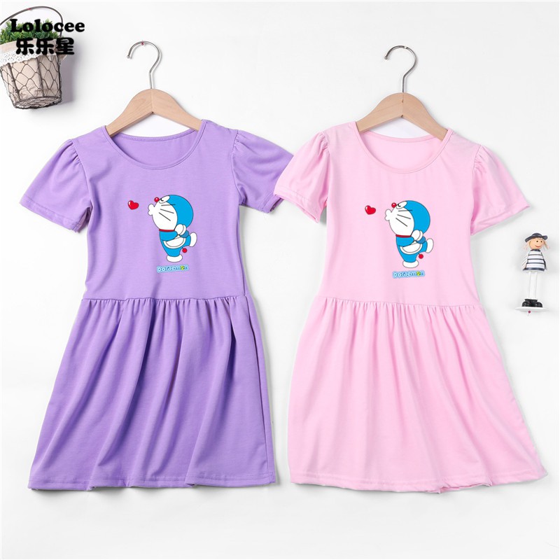 Cô gái Nụ hôn vui nhộn Doraemon Dress Kids Cotton Soft Birthday Party Summer Dresses