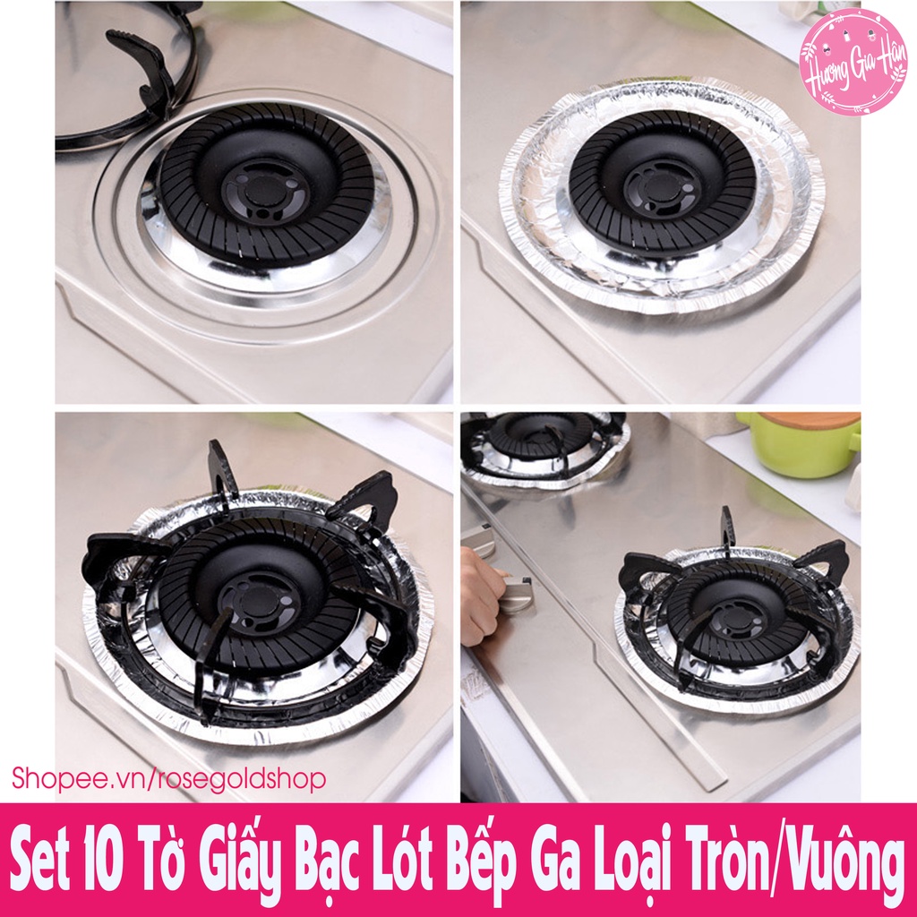 Set 10 Tờ Giấy Bạc Lót Bếp Ga Loại Tròn/Vuông, Vừa Với Tất Cả Loại Bếp