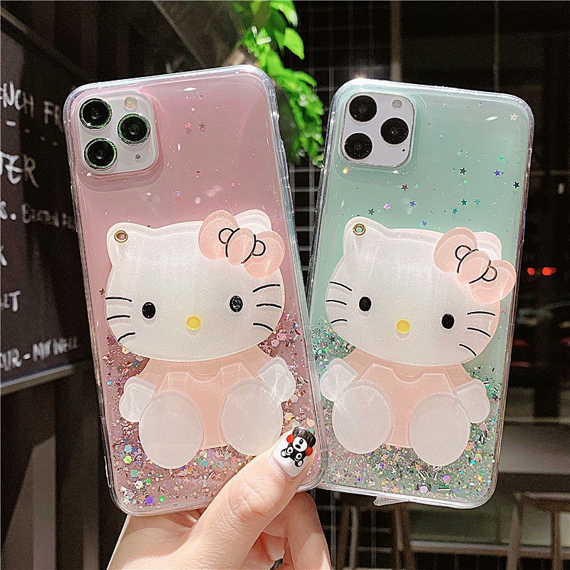Ốp điện thoại tpu có gương trang điểm hình hello kitty lấp lánh cho Xiaomi Redmi Note 10 9S 9 8 7 Pro 9T 9A 9C