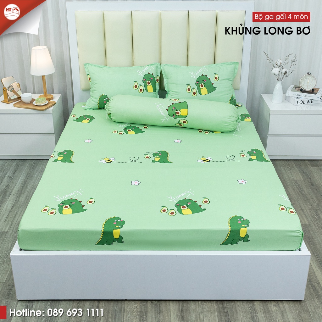 Trọn bộ ga gối 4 món in hình 3d dễ thương ga gối Poly Cotton Hàn Quốc H&T