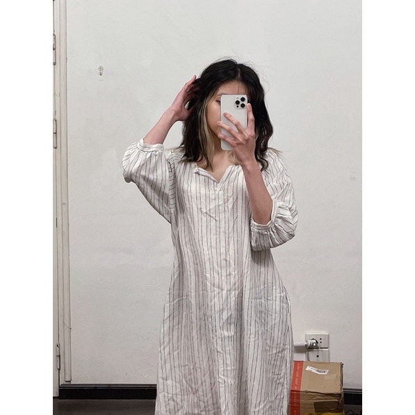 Váy Babydoll Trắng Kẻ Sọc Đen