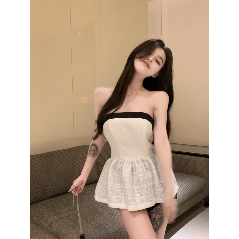 Đầm Vải Tuýt Cổ Chữ V Dáng Ôm Thời Trang Hàn Quốc Quyến Rũ Cho Nữ