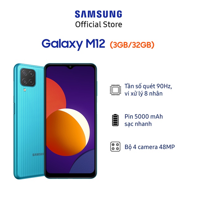 [Mã ELMT1TR giảm 5% đơn 3TR] Điện Thoại Samsung Galaxy M12 (3GB/32GB) - Hãng Phân Phối Chính Thức