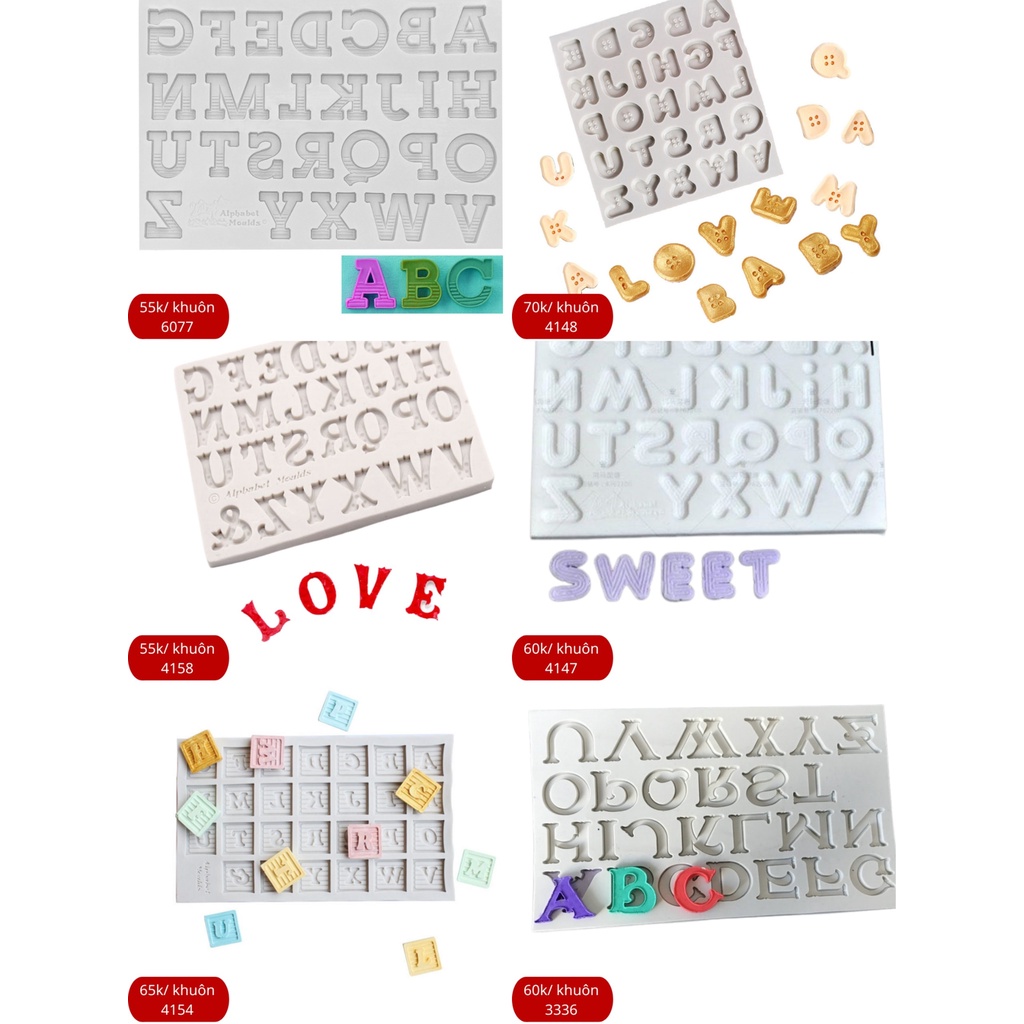 khuôn chữ silicone tạo hình fondant hoặc socola