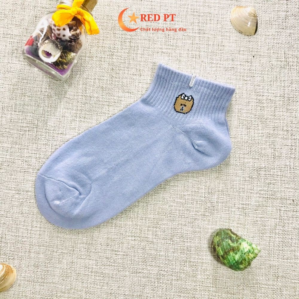Tất nữ cổ ngắn vớ xinh cute màu trắng cotton hình chữ và gấu thú