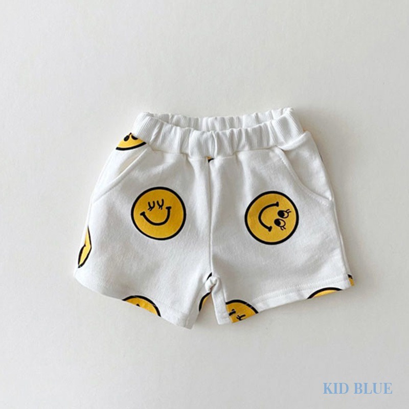 Set Áo Thun Ngắn Tay In Hình Mặt Cười + Quần Short Cho Bé
