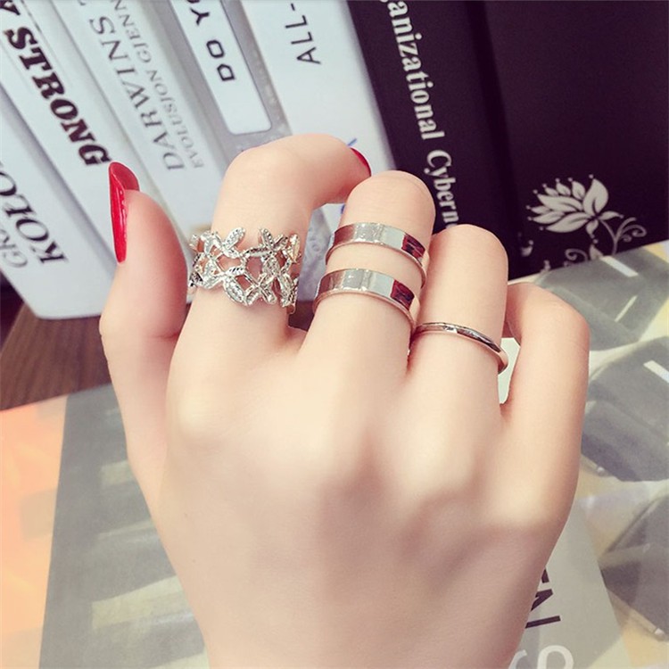 Bộ 3 chiếc nhẫn lá cây thời trang