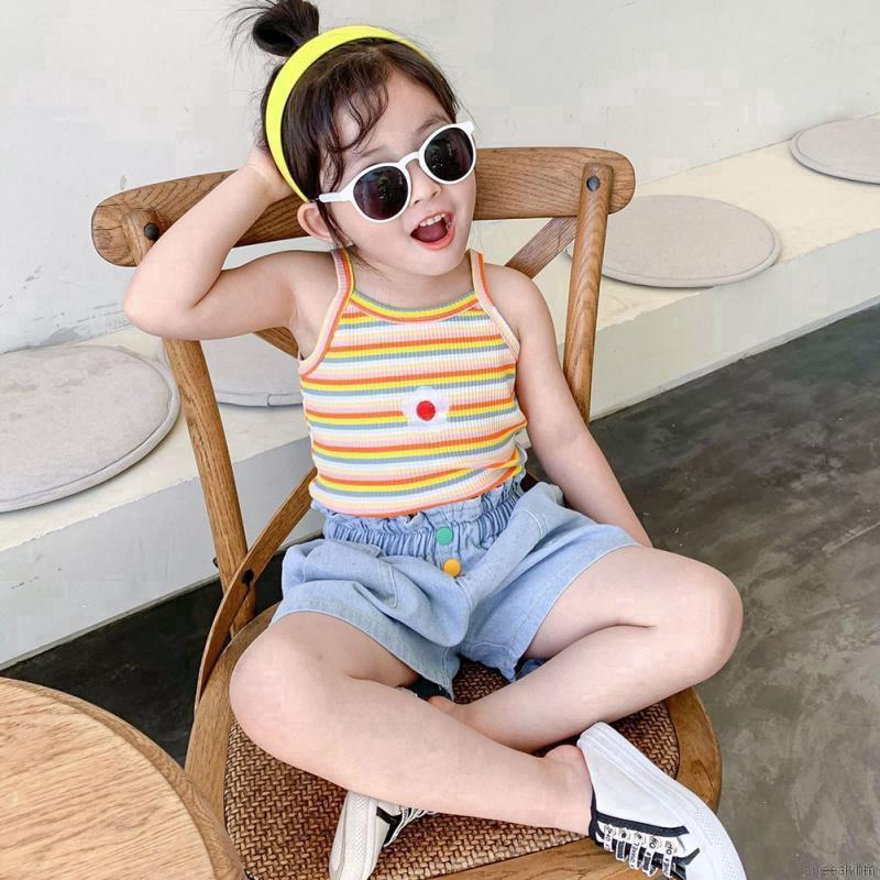 Áo Thun Ba Lỗ Kẻ Sọc Màu Cầu Vồng Cho Bé Gái