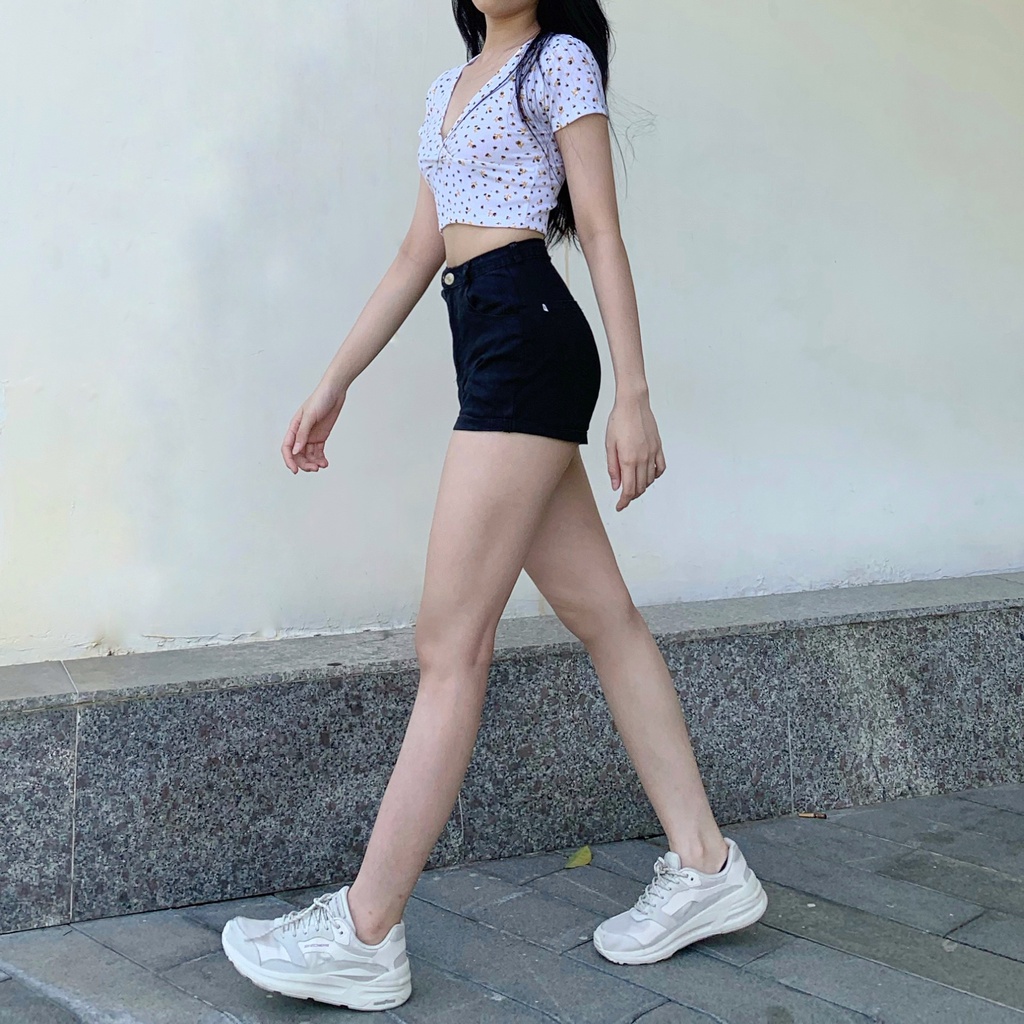 [SET 2 MÓN] Set áo croptop hoa nhí cổ tim chữ V + quần jeans thời trang nữ ulzzang năng động sexy mùa hè đi chơi basic