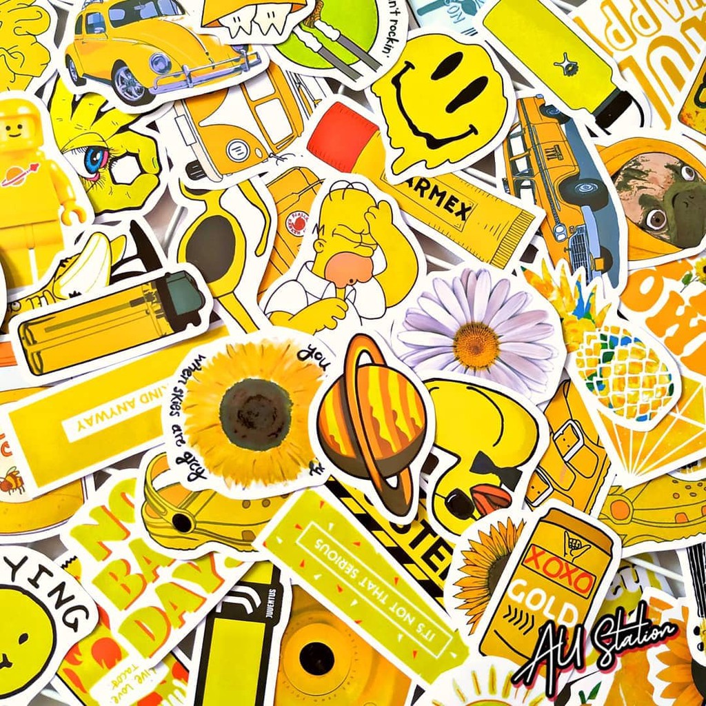 Stickers YELLOW nhựa PVC không thấm nước, dán nón bảo hiểm, laptop, điện thoại, Vali, xe