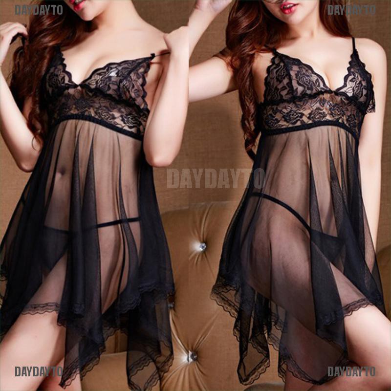 Đầm Ngủ Phối Ren Trong Suốt Cổ Chữ V Khoét Sâu Thoáng Khí Thời Trang Quyến Rũ Cho Nữ