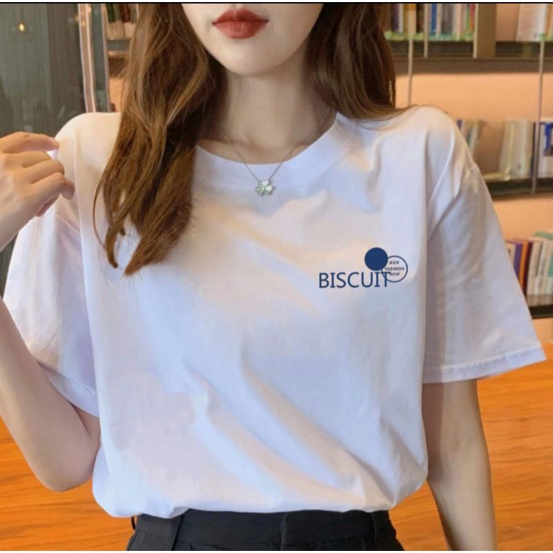 Áo thun nữ tay ngắn cổ tròn in chữ Biscuit chất vải thun cotton thoáng mát co dãn freesize dưới 55kg