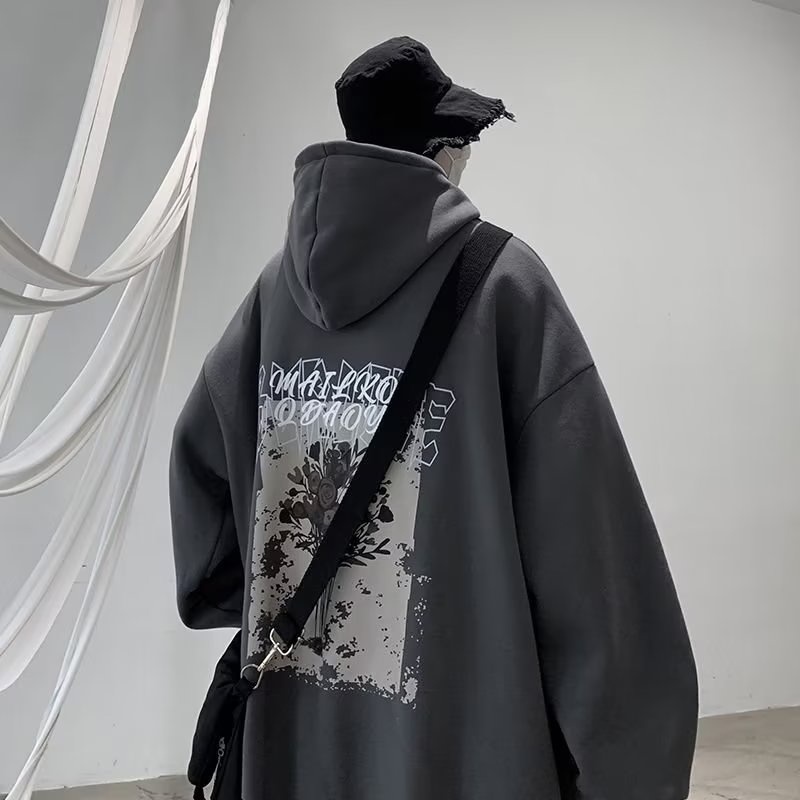 Áo Hoodie Unisex Dáng Rộng In Hình Hoa Hồng Thời Trang Size M-3XL