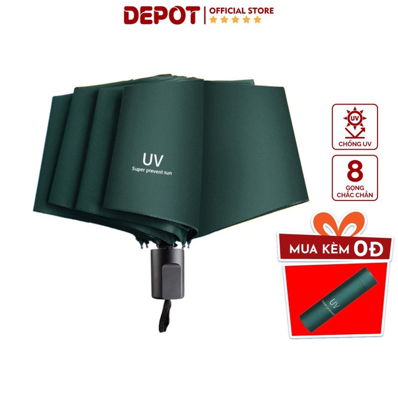 Ô Gấp Gọn Phủ Lớp Chống Tia Uv, Ô Che Mưa Cầm Tay, Dù Chống Nắng DEPOT Cao Cấp - Tặng Túi Đựng Ô