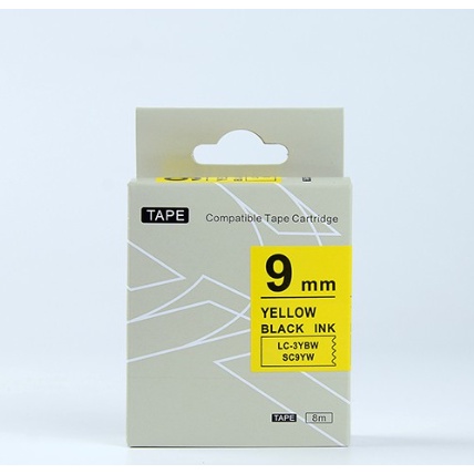 Băng Nhãn SC9YW / LC-3YBW - 9MM Dùng Cho Máy Tepra - Epson, Chữ Đen Nền Vàng, Khổ 9mm x 8m