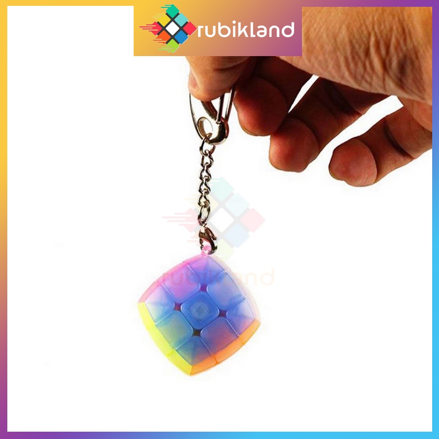 Móc Khóa Rubik 3x3 QiYi Jelly Thạch Anh Stickerless Rubic Keychain Đồ Chơi Trí Tuệ Trẻ Em