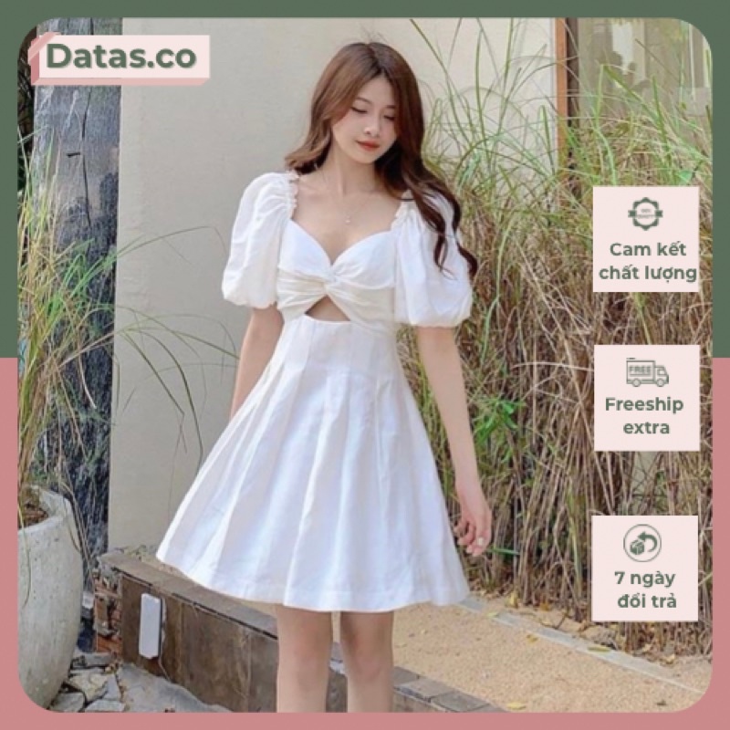 Váy Dáng Chữ A Xoắn Ngực ❤️ Đầm Chân Xếp Ly Dáng Chữ A Khoét Ngực
