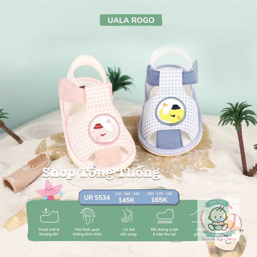 Giày tập đi Uala Rogo chuẩn y khoa đế cao su non cao cấp mềm cho bé gái chống trơn trượt voi caro trái tim kẻ caro 5534