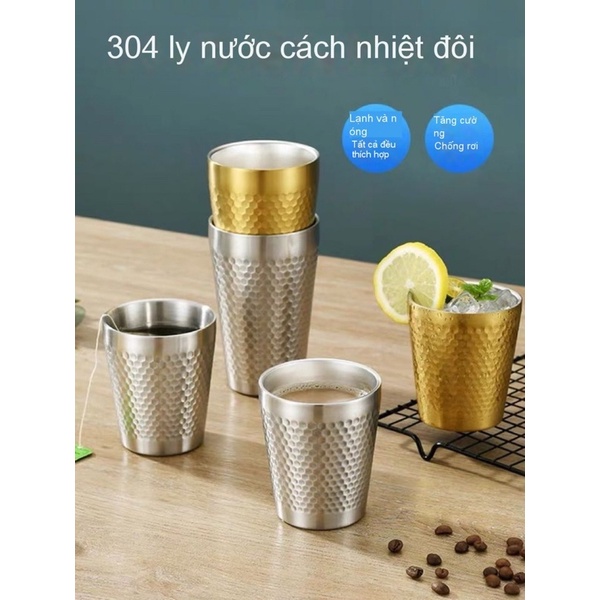 Cốc Inox vàng SUS 304 cao cấp không ăn mòn | Ly 2 lớp cách nhiệt dùng cho nhà hàng, khách sạn mẫu mới 2022