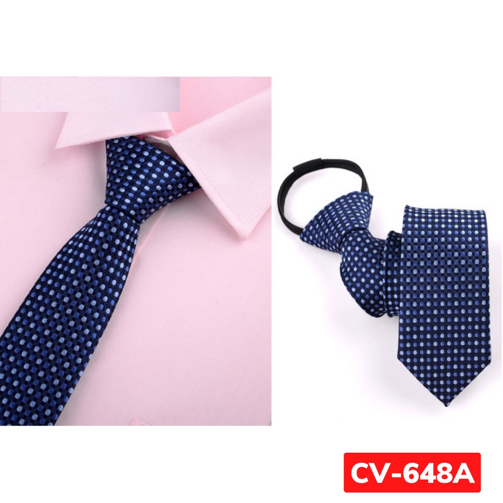 Cà vạt xanh đậm bản nhỏ 6cm thắt sẵn khóa kéo hoặc tự thắt thời trang cao cấp phong cách trẻ trung, cravat cao cấp