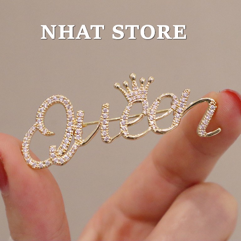 Trâm cài áo nữ Hàn Quốc, ghim cài trang trí chữ Queen đính đá  Nhat Store