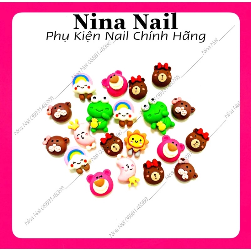 Set Charm Hoạt Hình Gấu , Thỏ , Búp Bê Trang Trí Móng Siêu Xinh