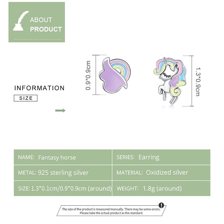 Khuyên tai bamoer SCE1266 hình kỳ lân cầu vồng bằng bạc 925 không gây dị ứng thời trang cho nữ