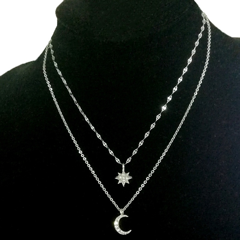 Double Layer Necklace Infinite Simple Star Moon Pendant Women'S Jewelry Layered Accessories Girls Clothing Fashion Necklace