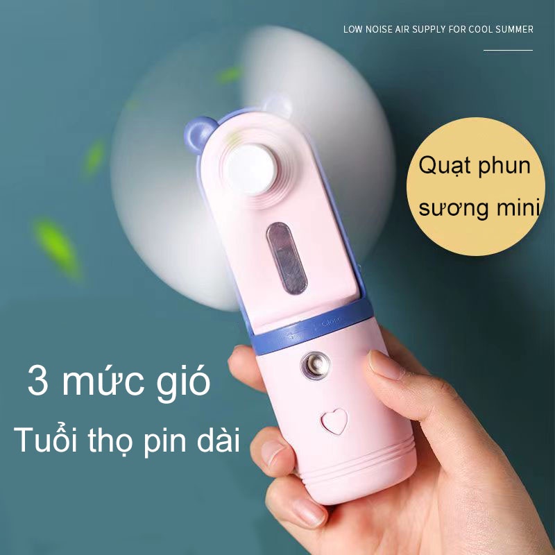Quạt Phun Sương Sạc USB Cầm Tay, Quạt Mini Tích Hợp Hai Chế Độ Quạt Và Phun Sương Cấp Ẩm Cho Da, Nhỏ Gọn Tiện Lợi