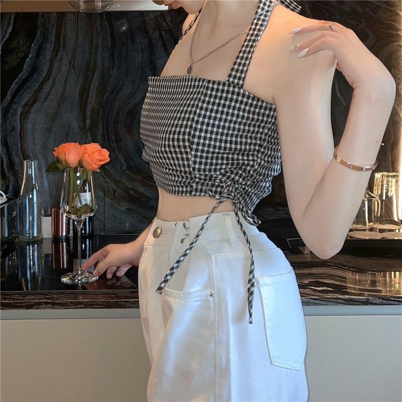 Áo cột nơ rút dây caro siêu hót