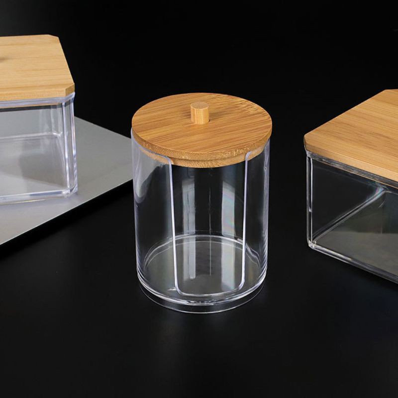 [Hàng mới về] Hộp đựng tăm bông cotton/ cotton tẩy trang có nắp tre tiện dụng cho nữ