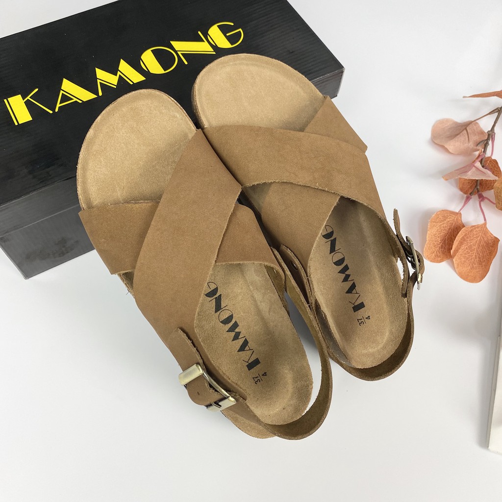 Sandal nữ quai chéo đế trấu cao cấp KAMONG BM005BR